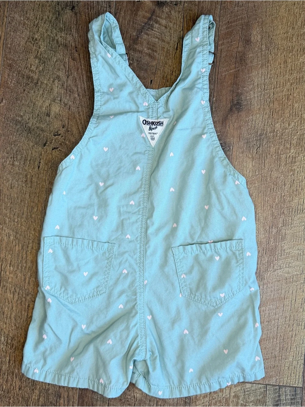 Osh Kosh B’gosh Toddler Girls Overall Adjustable Shorts Hearts Green Pink 4T